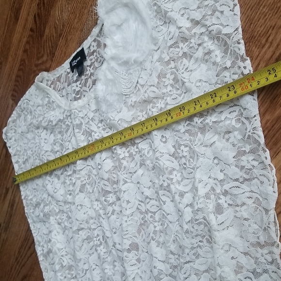 (L) Iz Byer Off White Lace Loose Fit Flowy Sheer Top Nylon Blend Elastic Waist - Picture 5 of 9